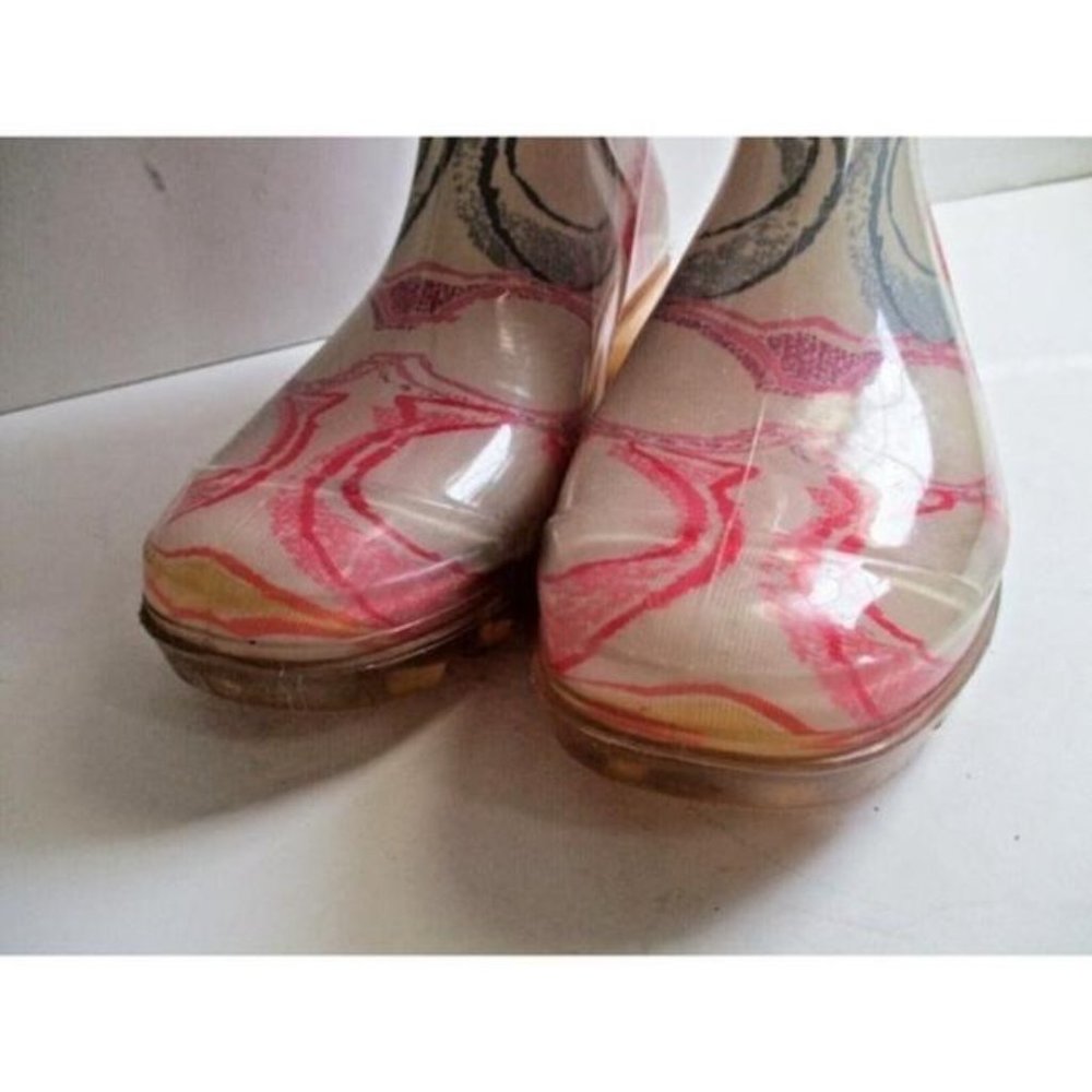 Coach Blue Pink Jelly Multi Color Signature Logo Knee High Rubber Rain Boots - Picture 5 of 11